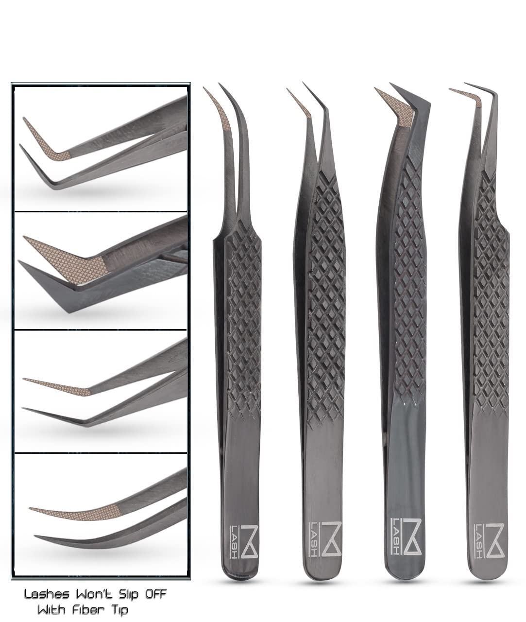 Set de 4 tijeras M LASH para extensiones de pestañas, uso profesional.