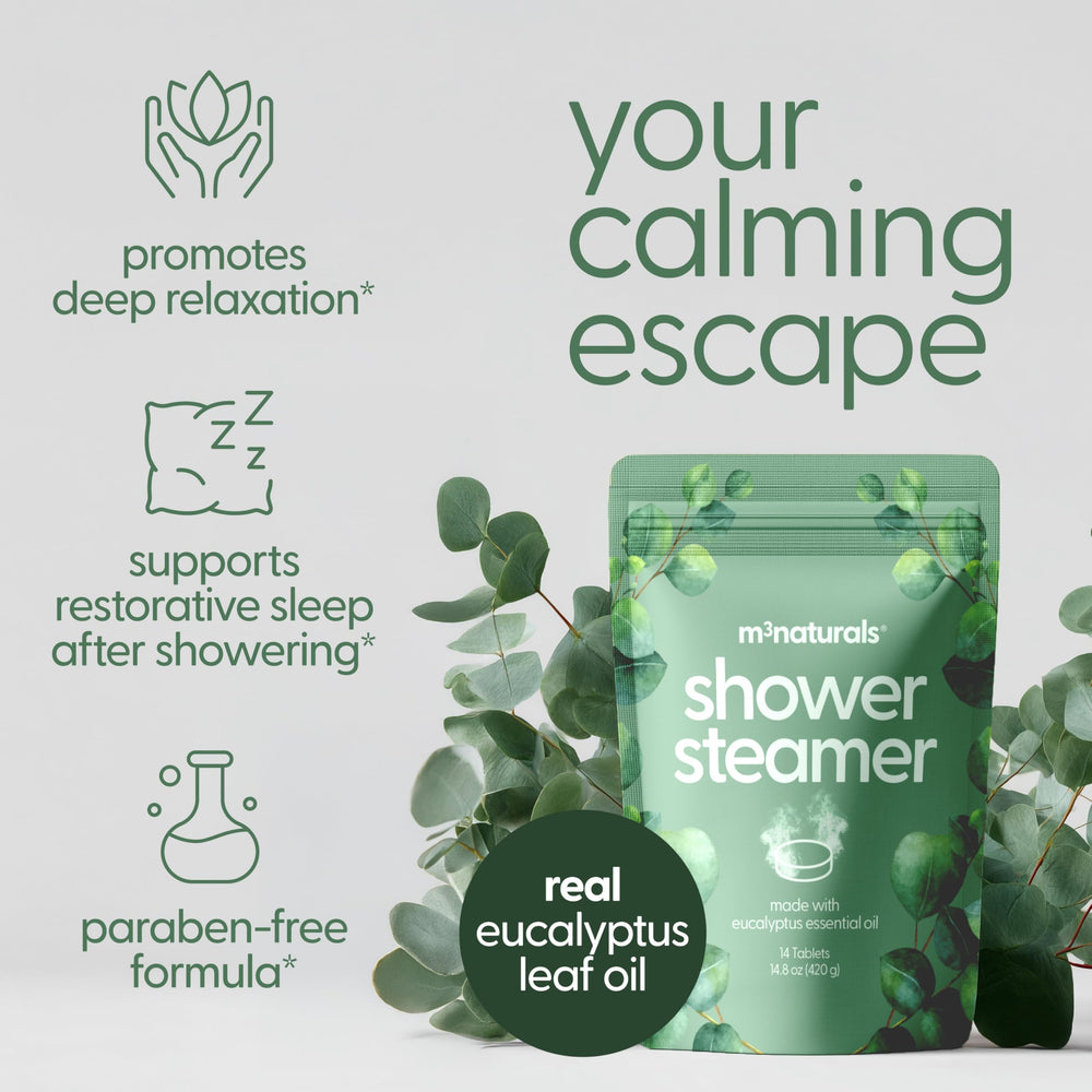 Aromaterapia de eucalipto de M3 Naturals para relajación durante la ducha.
