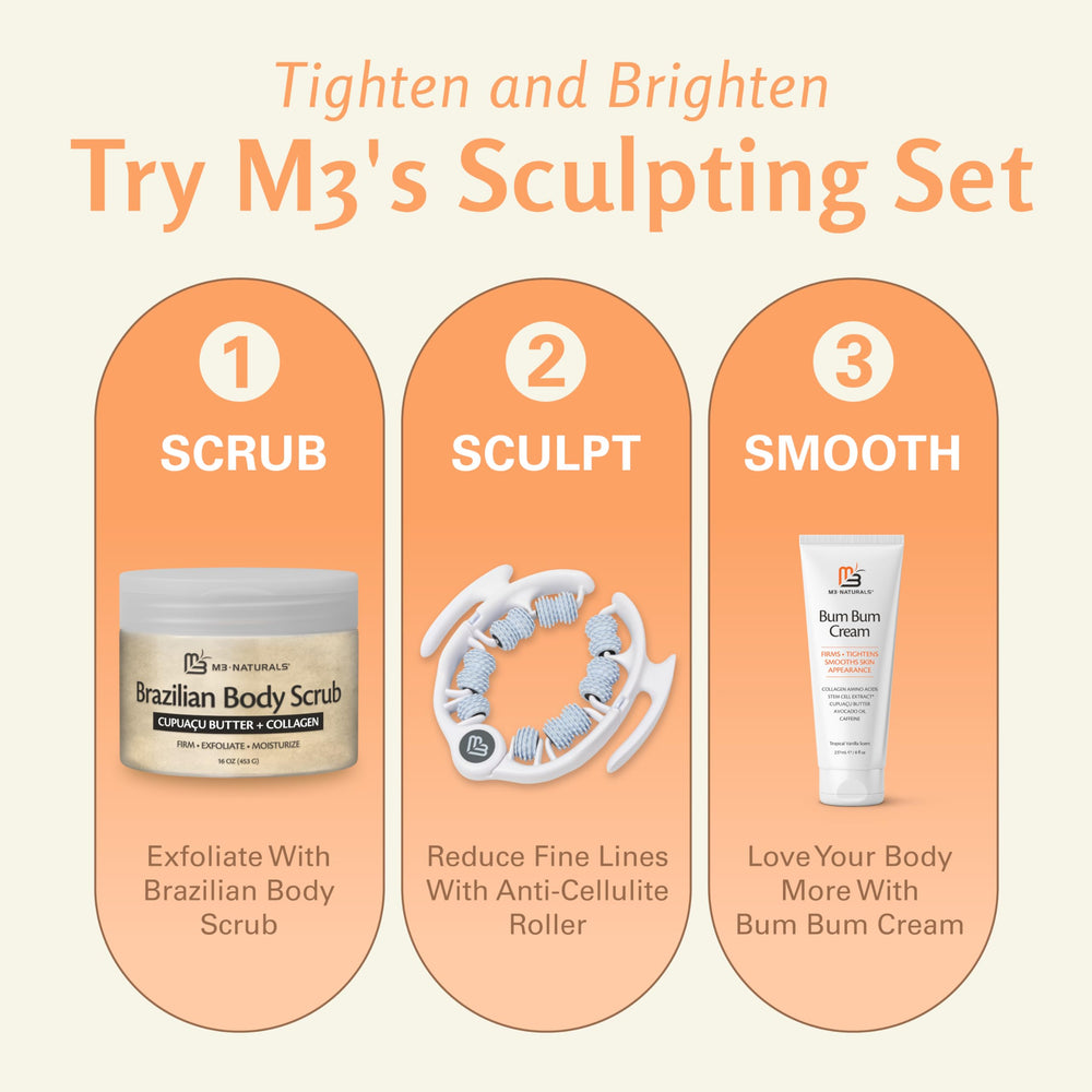 M3 Naturals Brazilian body scrub cream texture close-up ideal for gentle exfoliation.