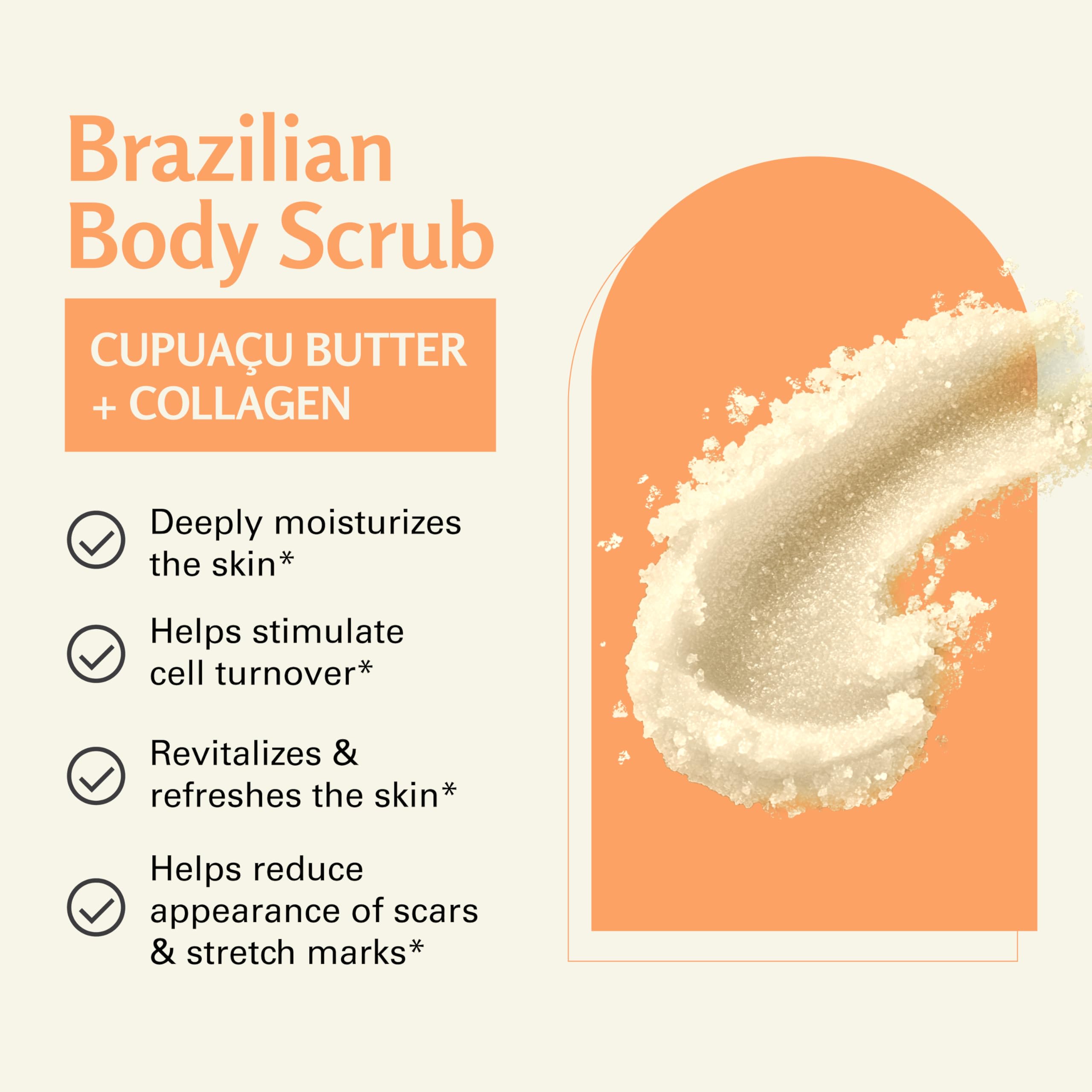 M3 Naturals Brazilian body scrub Cupuacu butter jar close-up for deep hydration.