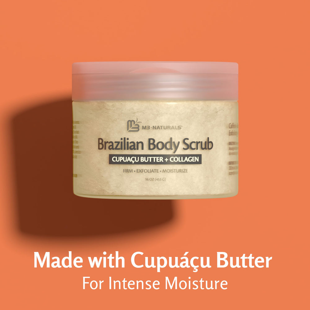 M3 Naturals Brazilian body scrub skin smoothing action shown in close-up.