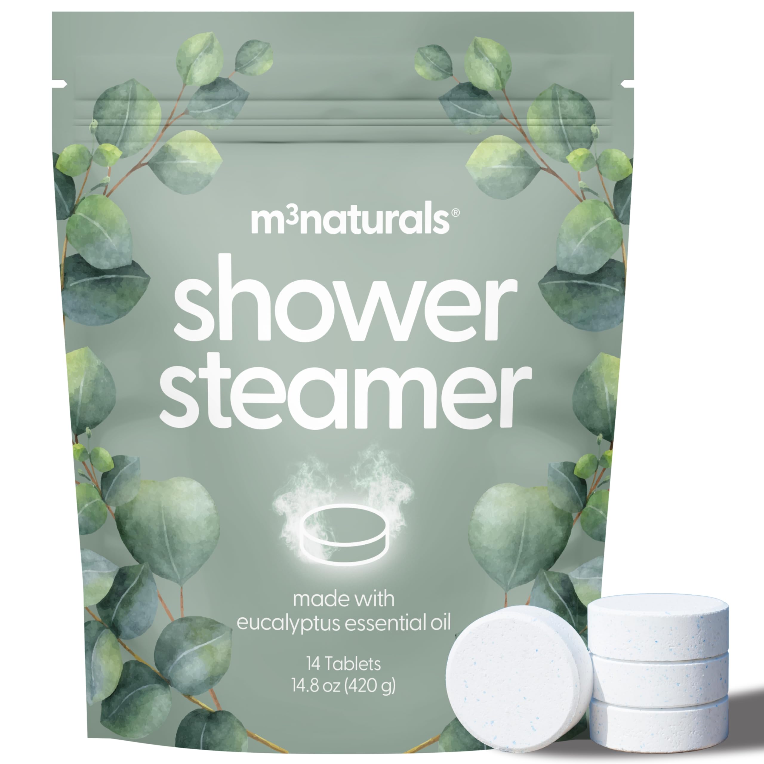 Tableta de ducha M3 Naturals con eucalipto para despertar los sentidos.