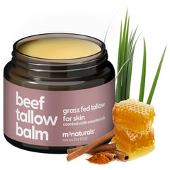 Frasco de sebo de res M3 Naturals con miel para hidratación suave.