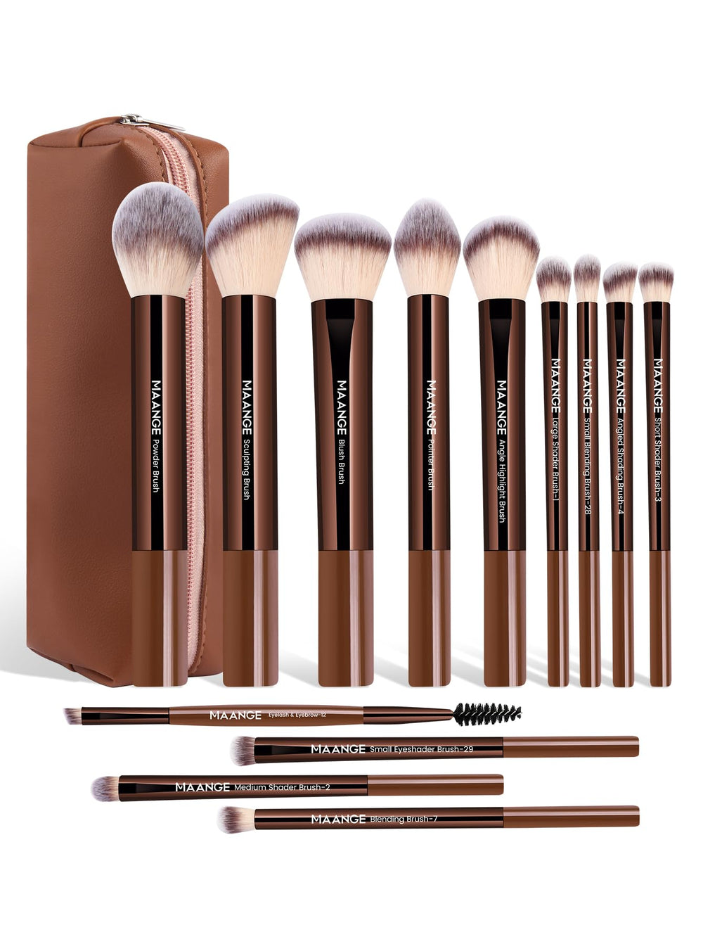 MAANGE brochas de maquillaje 13 piezas con estuche café para un kit completo.