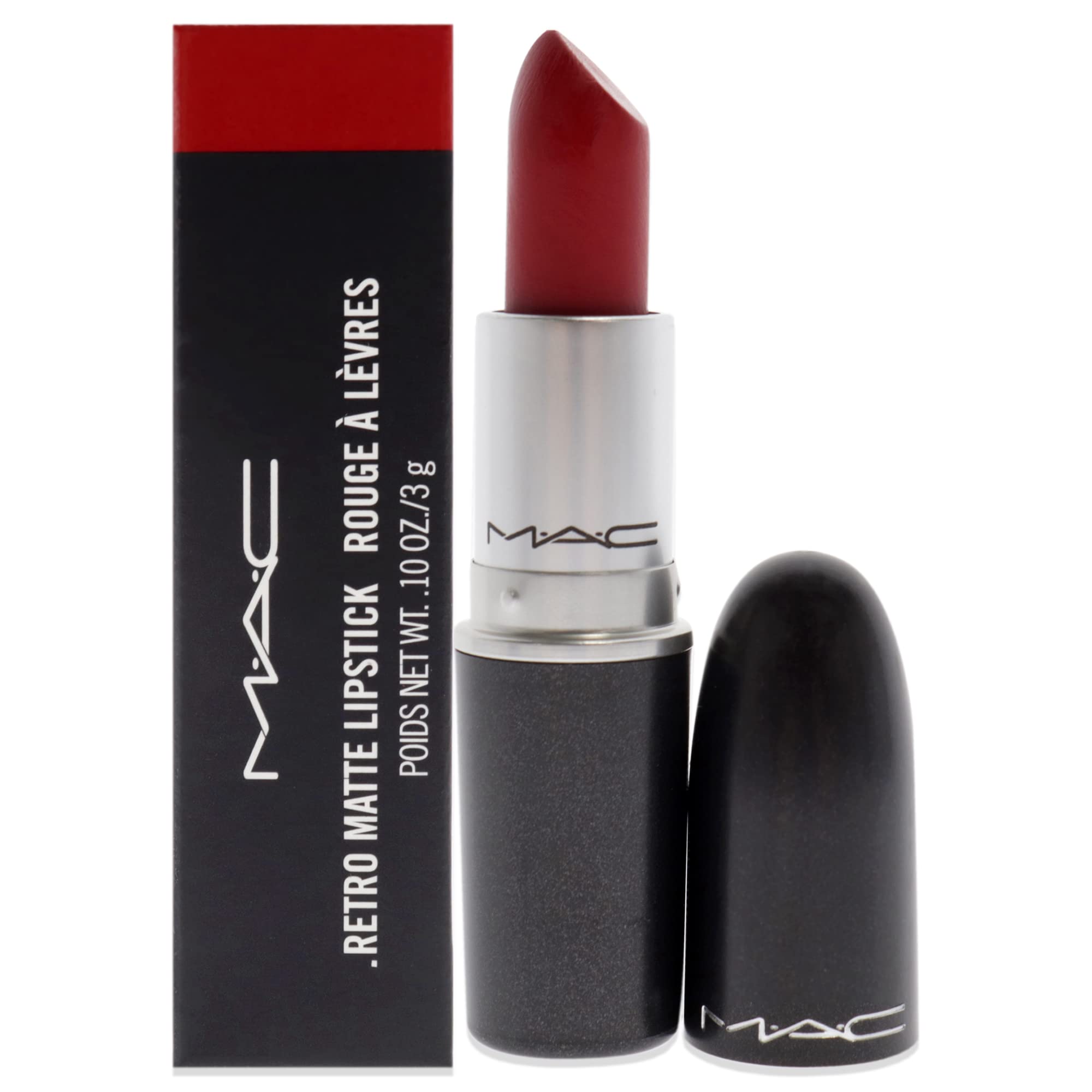 MAC Ruby Woo, barra mate retro, color rojo intenso y duradero.
