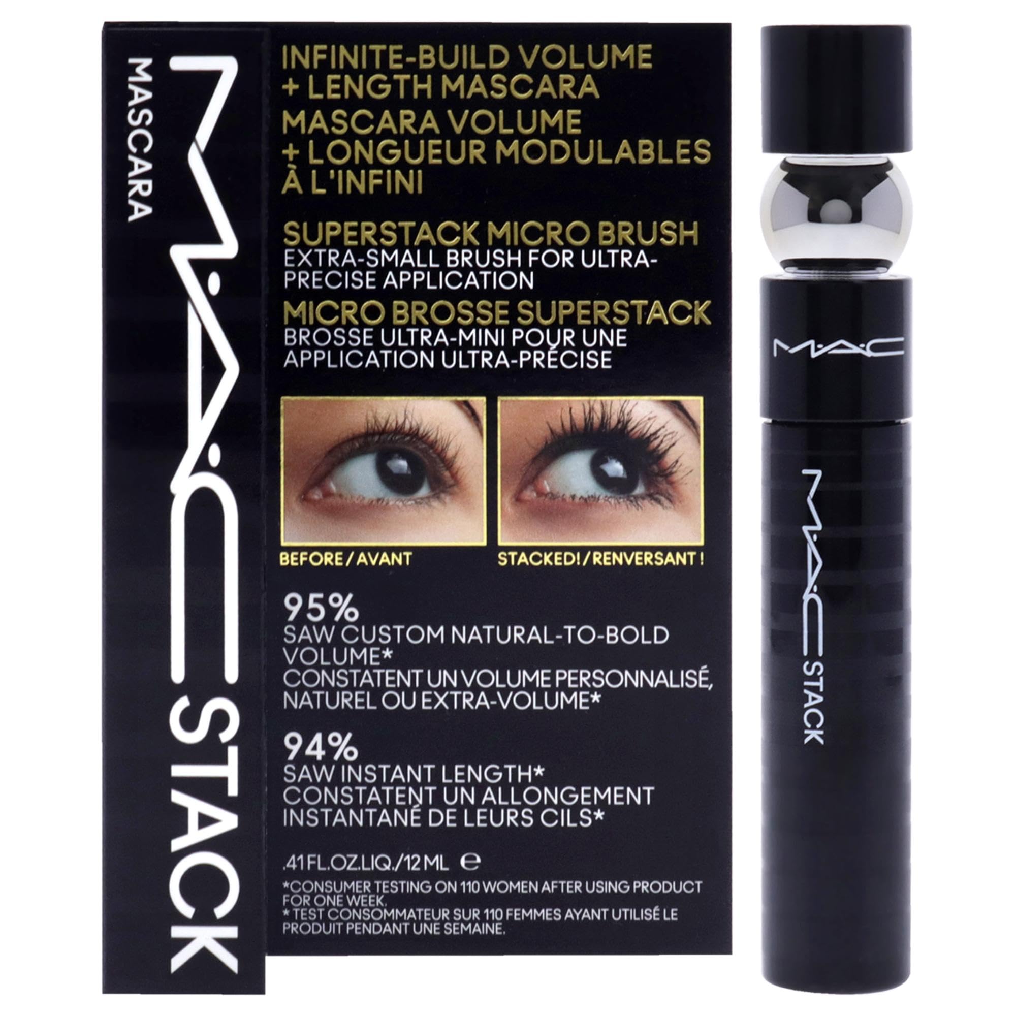 MAC Macstack Mascara Superstack con cepillo grande para volumen instantáneo