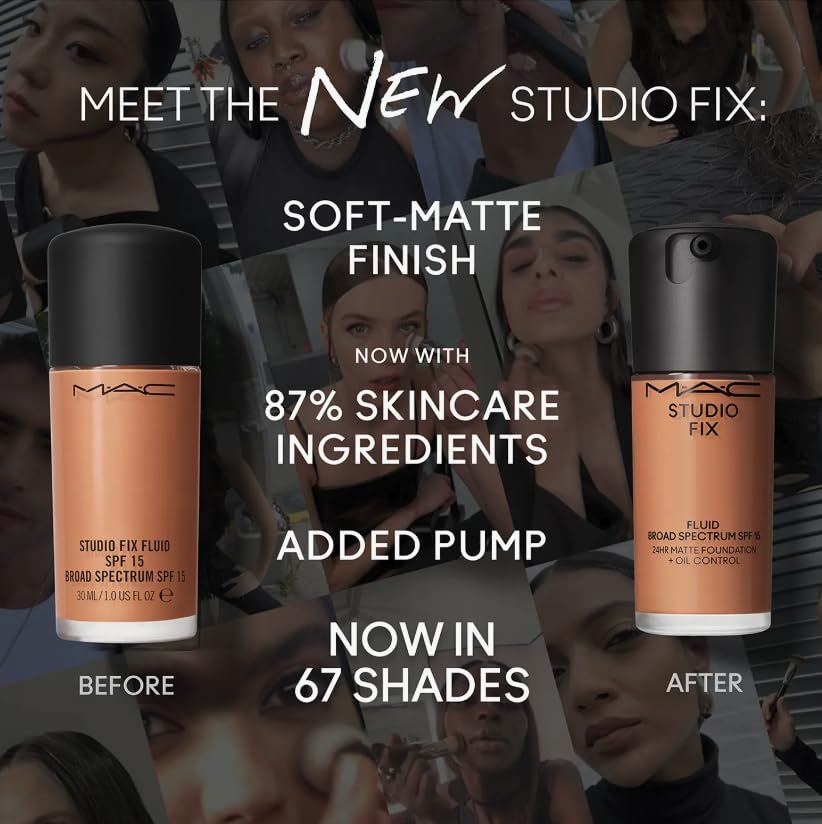 MAC Studio Fix Fluid envase fabricado en Canadá, fórmula hidratante.