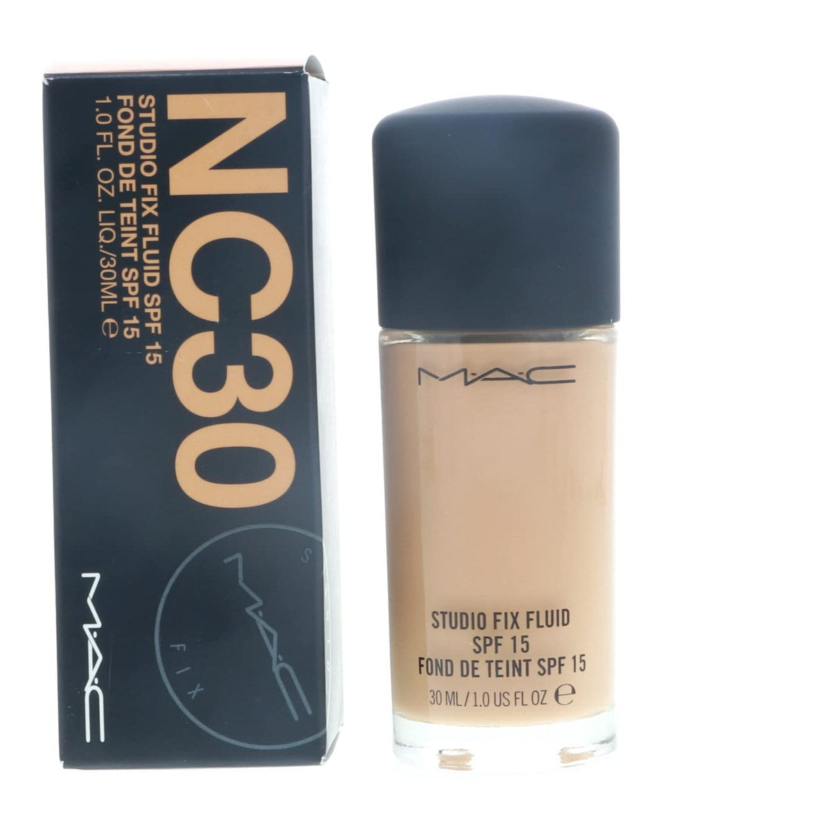 MAC Studio Fix Fluid: bouteille NC30, fini naturel et mat.