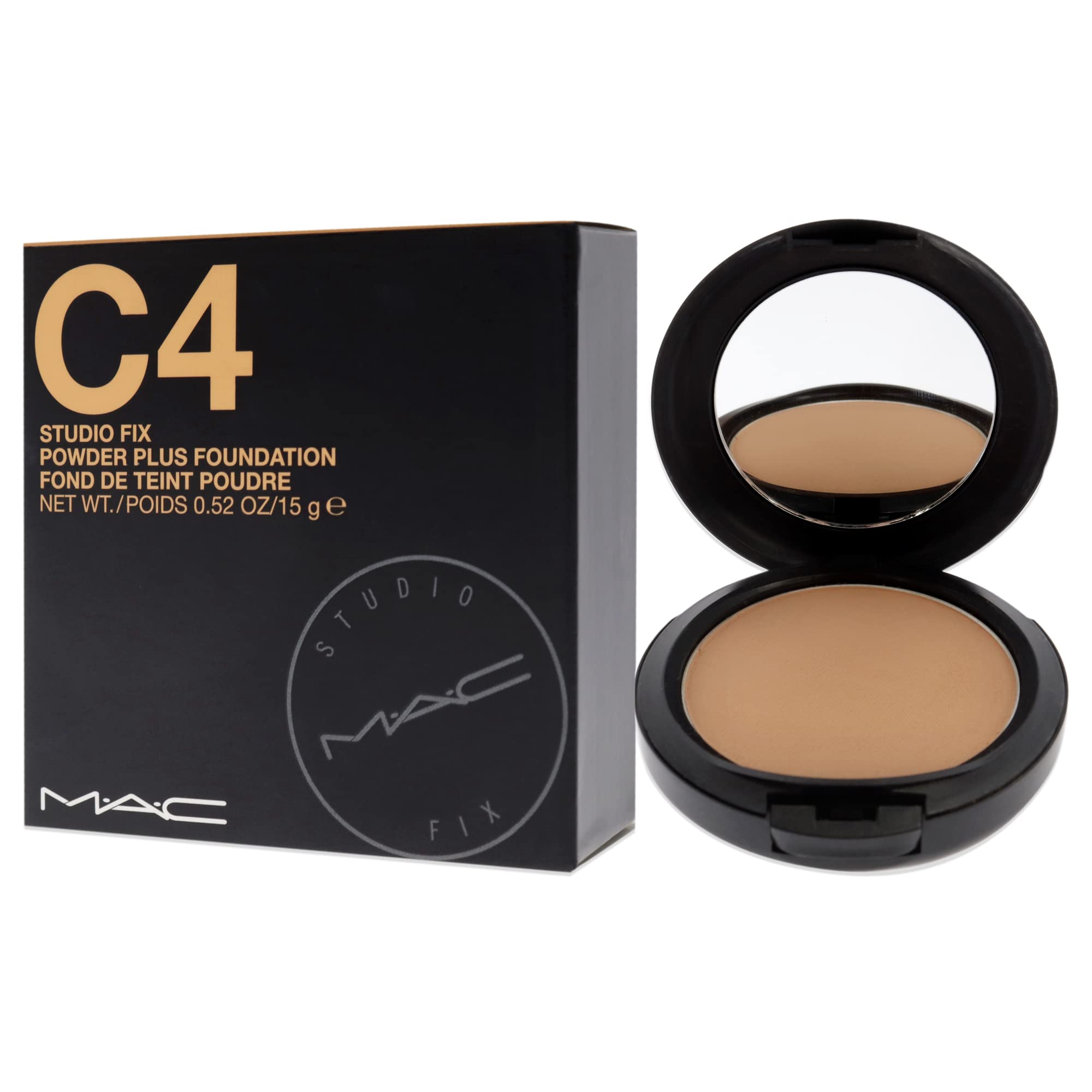 MAC Studio Fix Powder Plus Foundation C4, acabado mate de larga duración para el día.