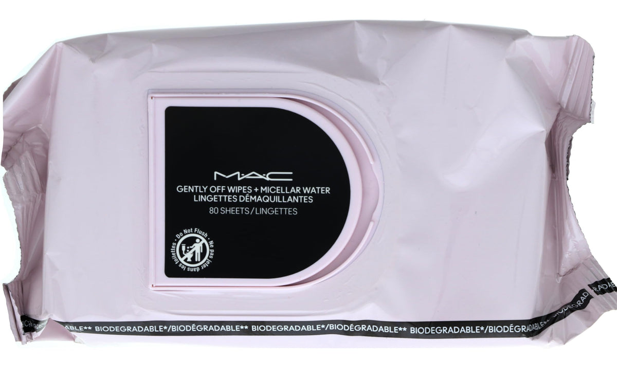 MAC Toallitas Desmaquillantes con Agua Micelar, envase con tapa hermética para retoques rápidos.