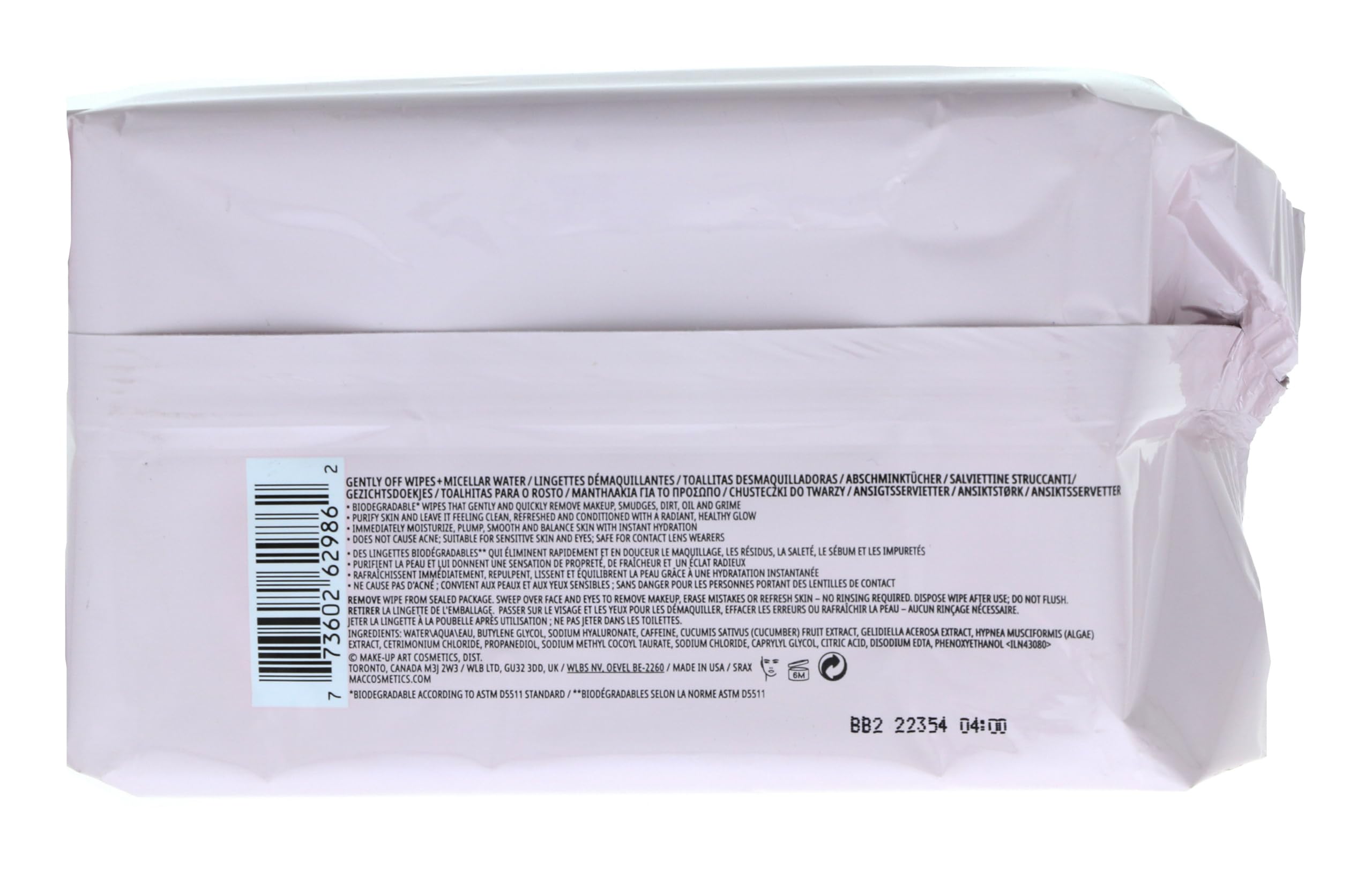 MAC Toallitas Desmaquillantes con Agua Micelar, ideales para retoques durante el viaje.