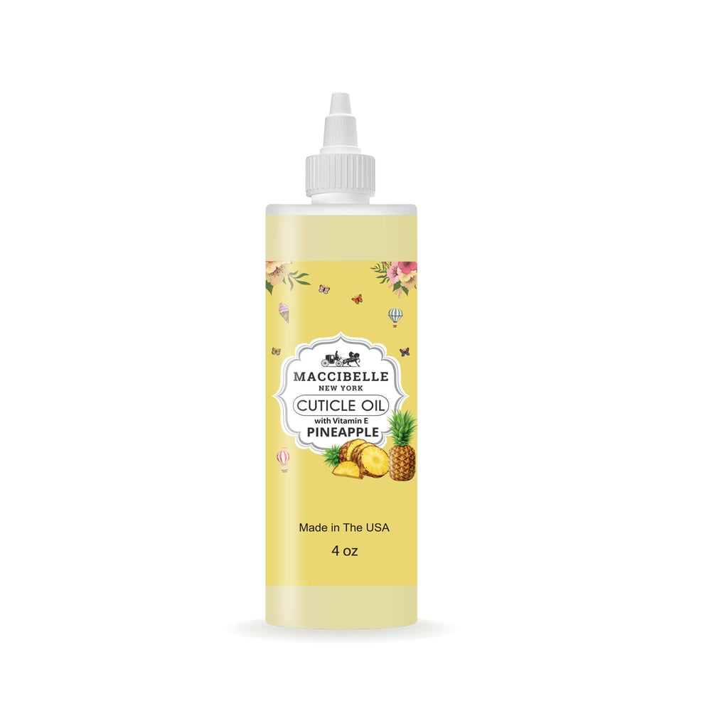 Maccibelle cuticle oil refill pineapple bottle nourishes dry cuticles with tropical scent