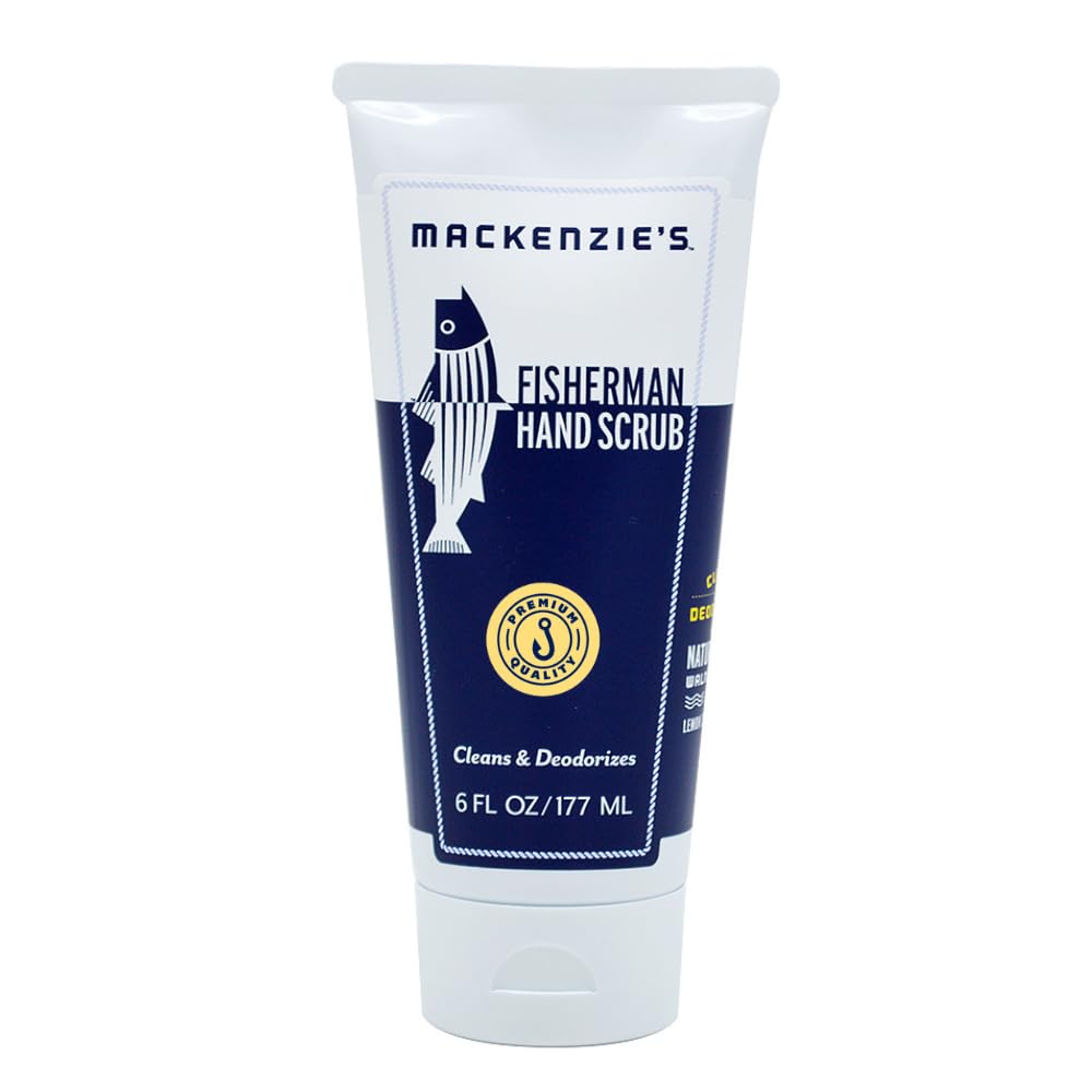 MacKenzie's Fisherman Hand Scrub: botella visible para limpieza profunda de manos.