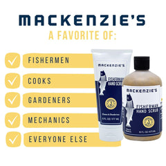MACKENZIE'S Fisherman Hand Scrub, manos frotando, eliminando grasa y olores del día