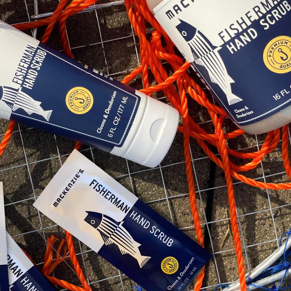 MACKENZIE'S Fisherman Hand Scrub, uso en barco, limpia y desodoriza manos tras labores