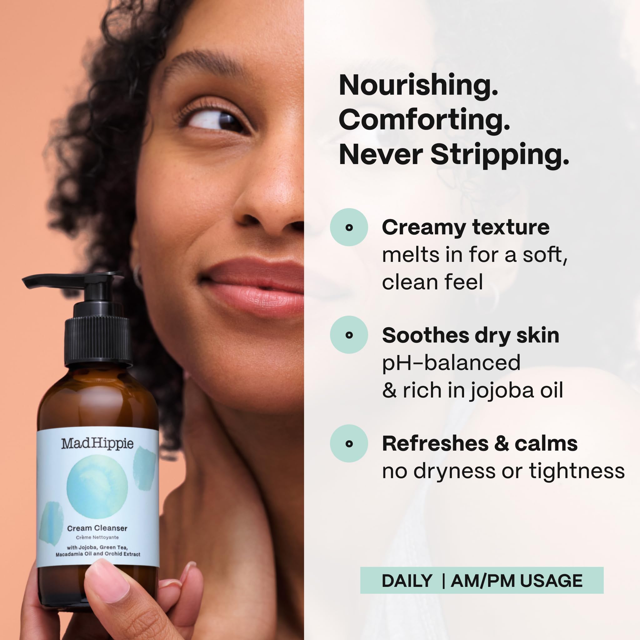 Application précise de la Crème Visage Mad Hippie pour un soin quotidien.
