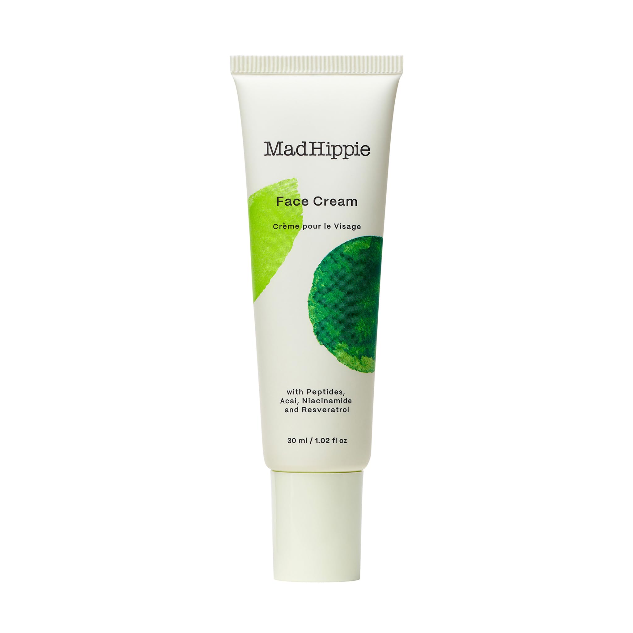 Mad Hippie Face Cream bottle close-up showing lightweight hydration for daily moisturization.