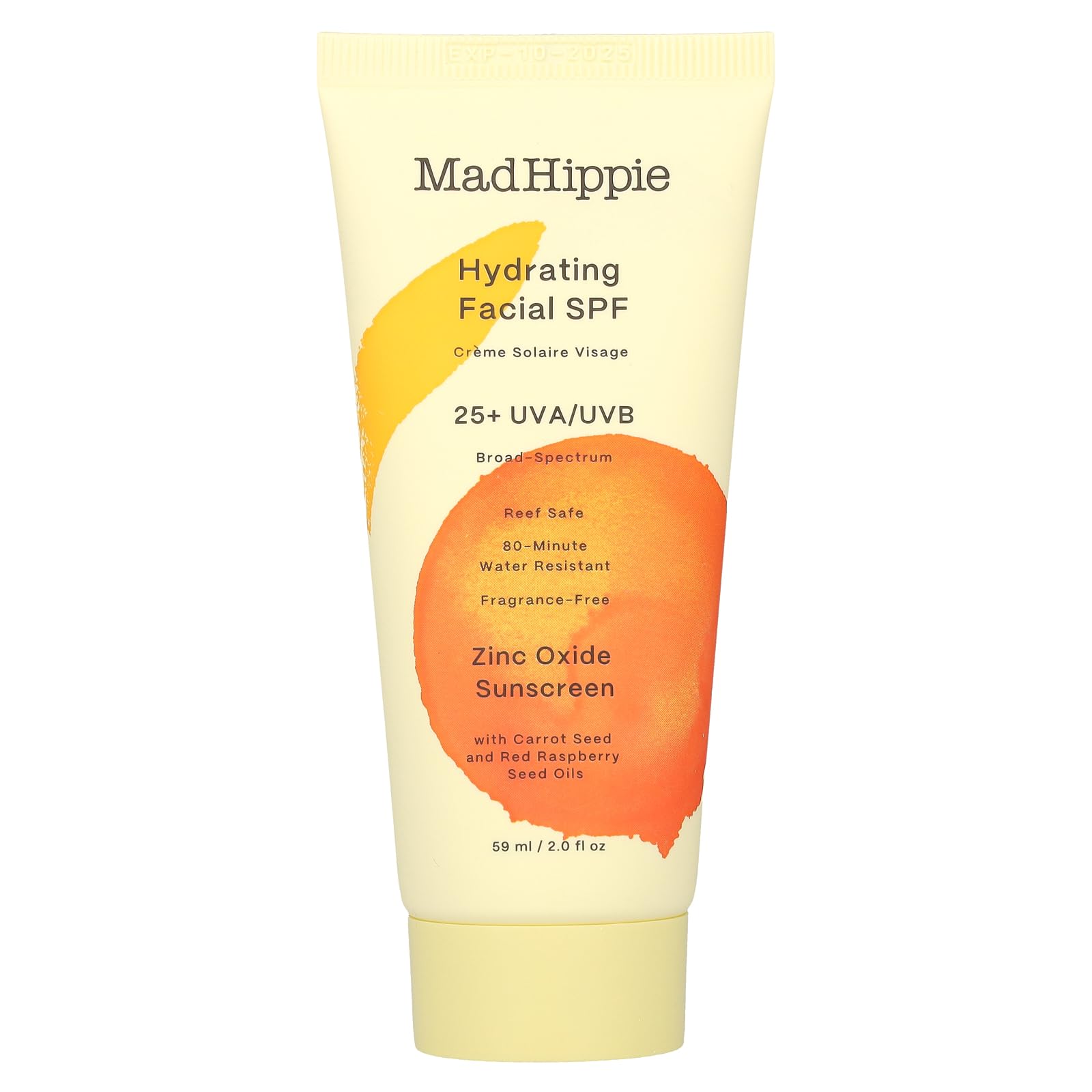 Mad Hippie Hidratante facial SPF25 en envase de 2 oz, protector ligero para uso diario.