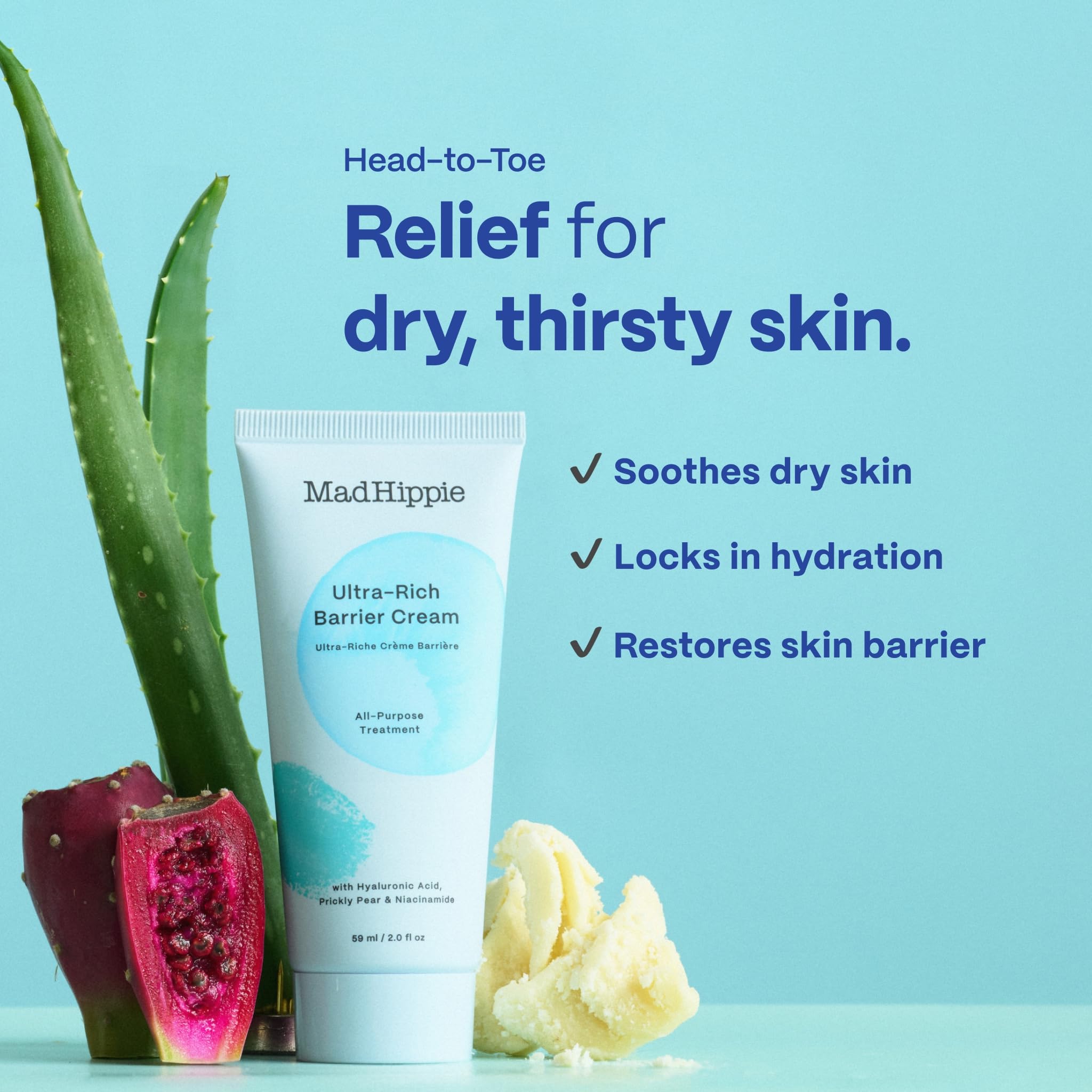 Hialurónico vegetal en Mad Hippie Ultra-Rich Barrier Cream ofrece hidratación duradera.