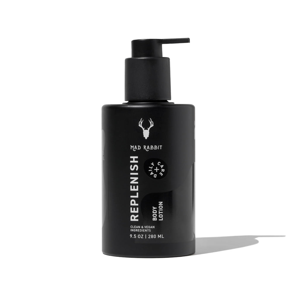 Mad Rabbit Replenish loción corporal sin fragancia para piel suave.
