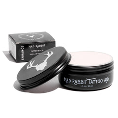 Mad Rabbit Tattoo Balm empaque: cuidado diario del tatuaje con ingredientes limpios.