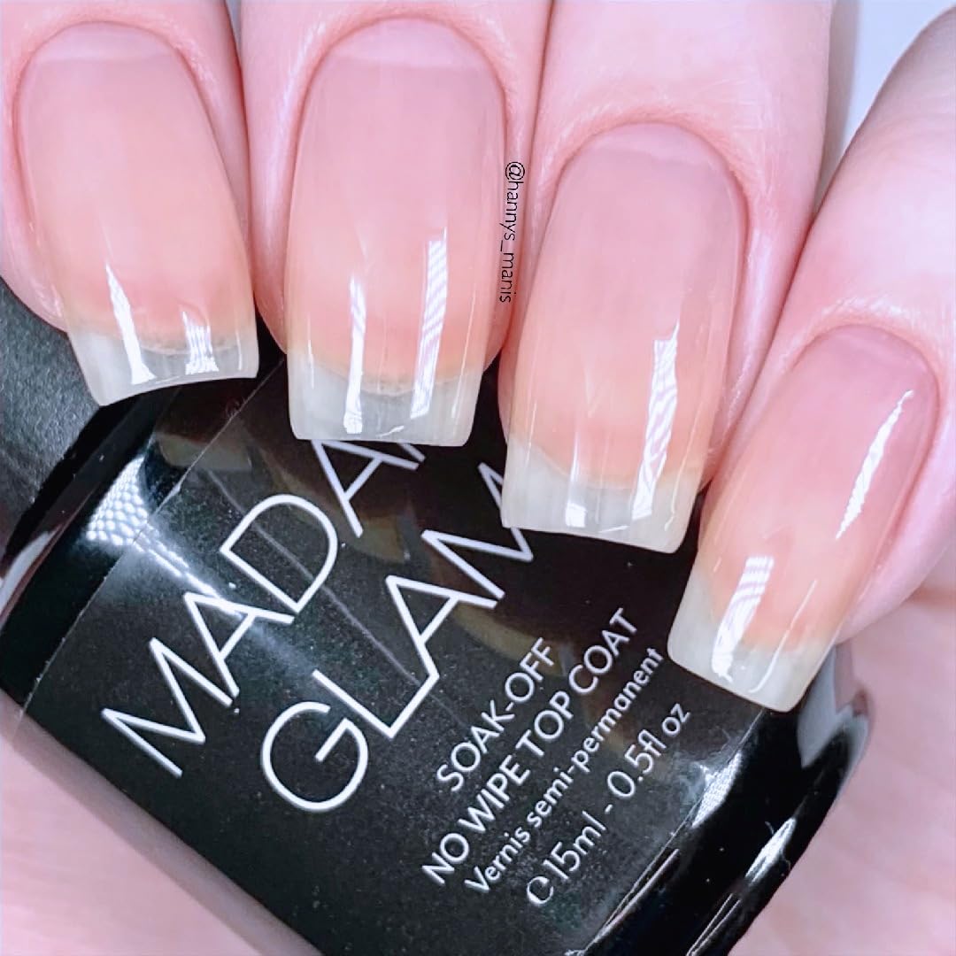 Madam Glam acabado de uñas con brillo duradero para manicuras protegidas.