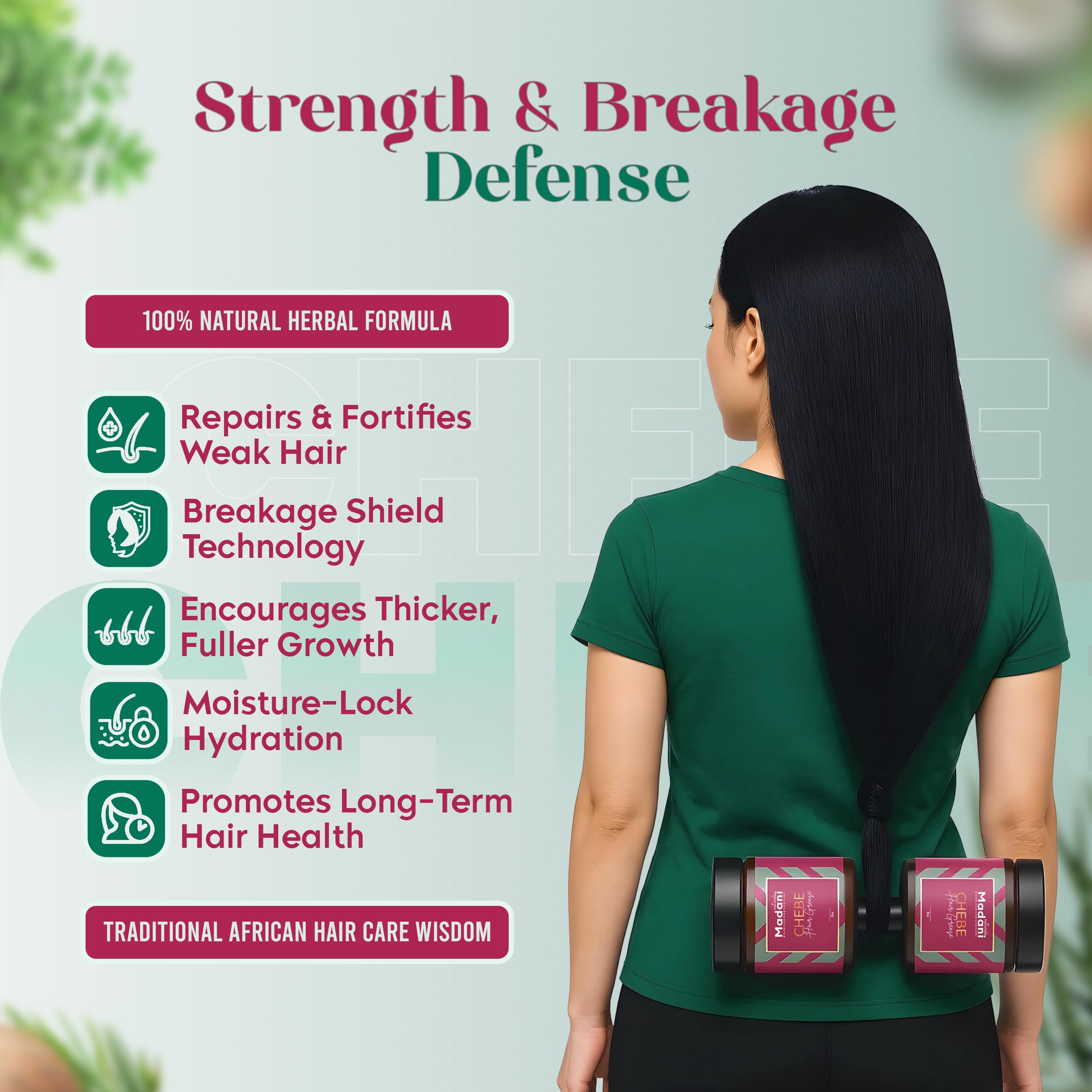 Madani Naturals Chebe Grasa: brillo natural y cabello manejable.