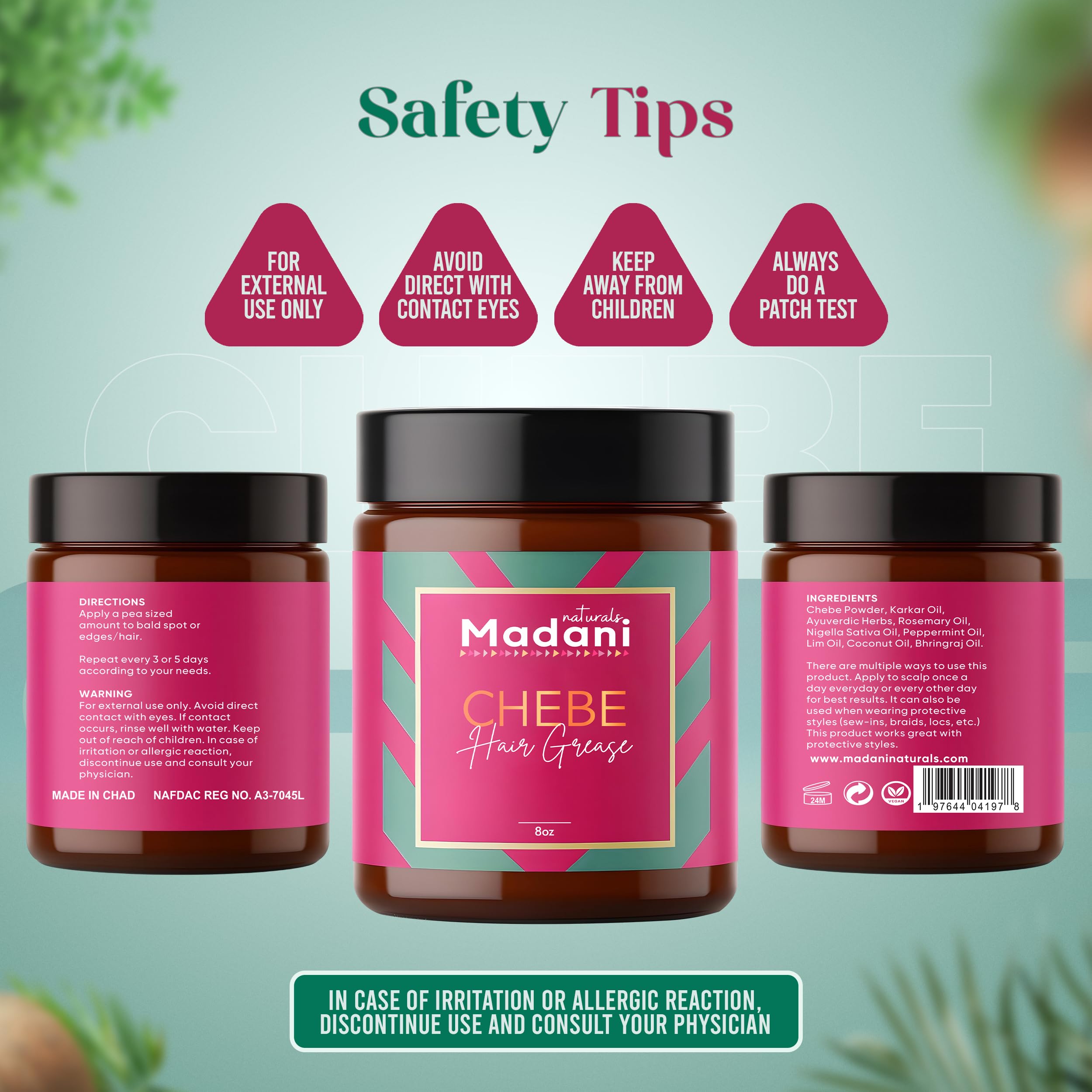 Madani Naturals Chebe Grasa: envase práctico para uso diario.