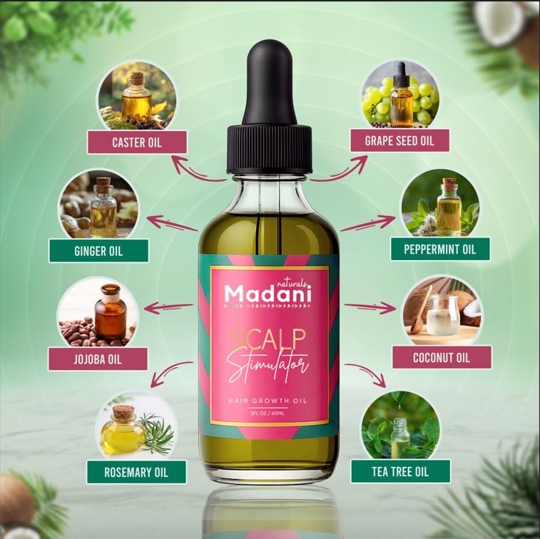 Madani Naturals Ingredientes Naturales: fenogreco, romero y menta para cuidado capilar