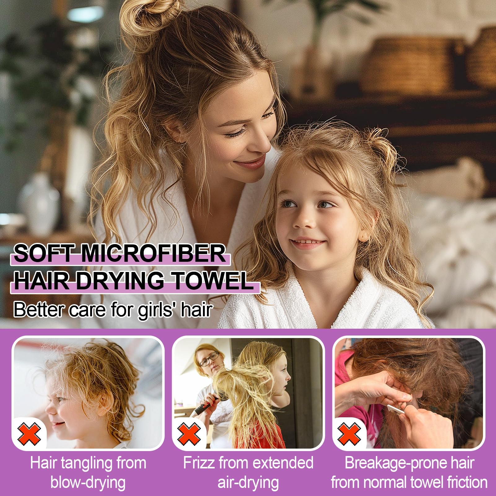 MADHOLLY turbante microfibra para cabello de niñas, reduce encrespamiento