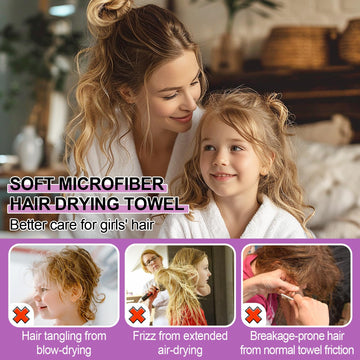 MADHOLLY turbante microfibra para cabello de niñas, reduce encrespamiento