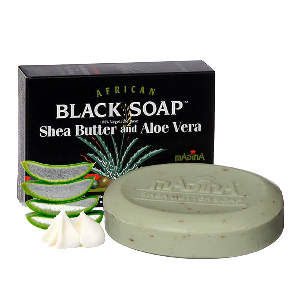 Madina barra de jabón negro africano con manteca de karité, hidratante para piel.