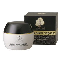 Madina crema facial de semilla negra en botella, aporta hidratación suave.