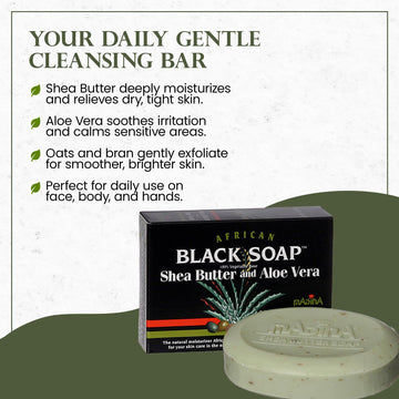 Madina jabón negro africano exfoliante suave con avena y salvado para renovación.