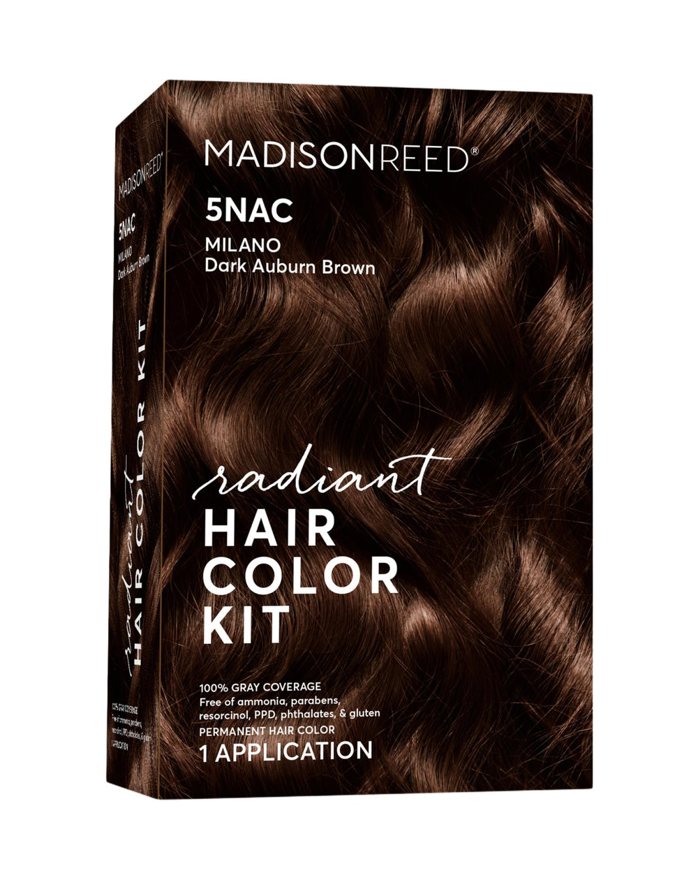 Kit Madison Reed Radiant Color 5NAC Milano Brown en caja, ideal para colorear en casa.