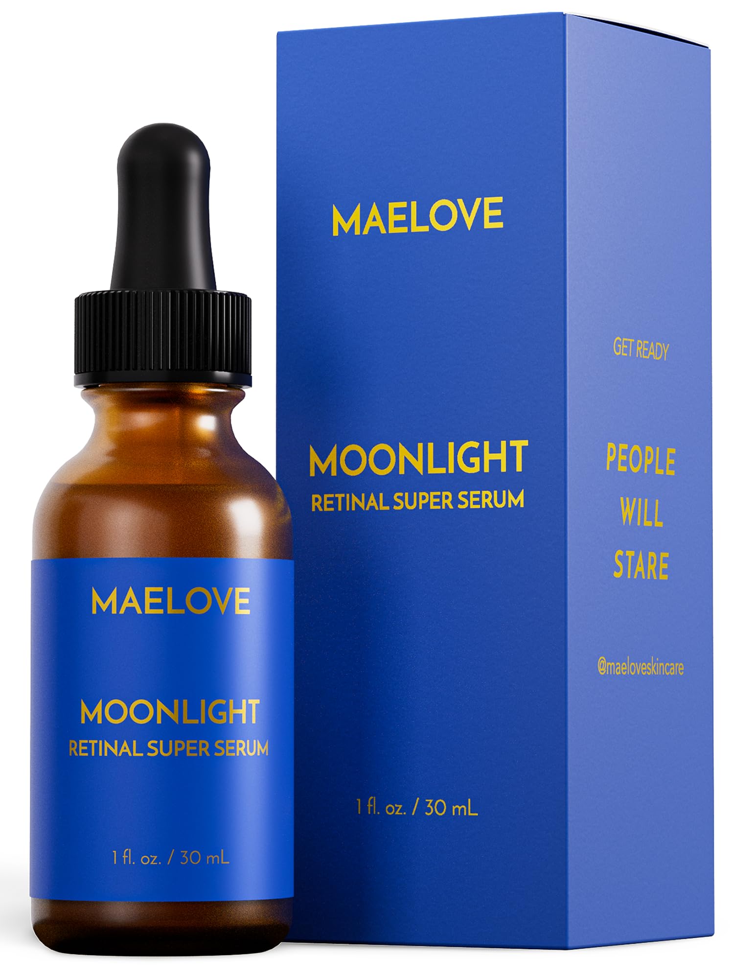 Maelove Serum Luna en botella, ideal para uso nocturno y piel radiante.