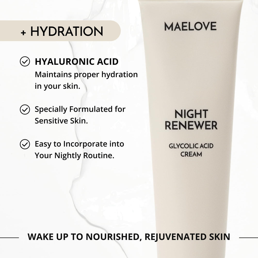 Maelove Renovador Nocturno, hidratación intensiva gracias al ácido hialurónico.