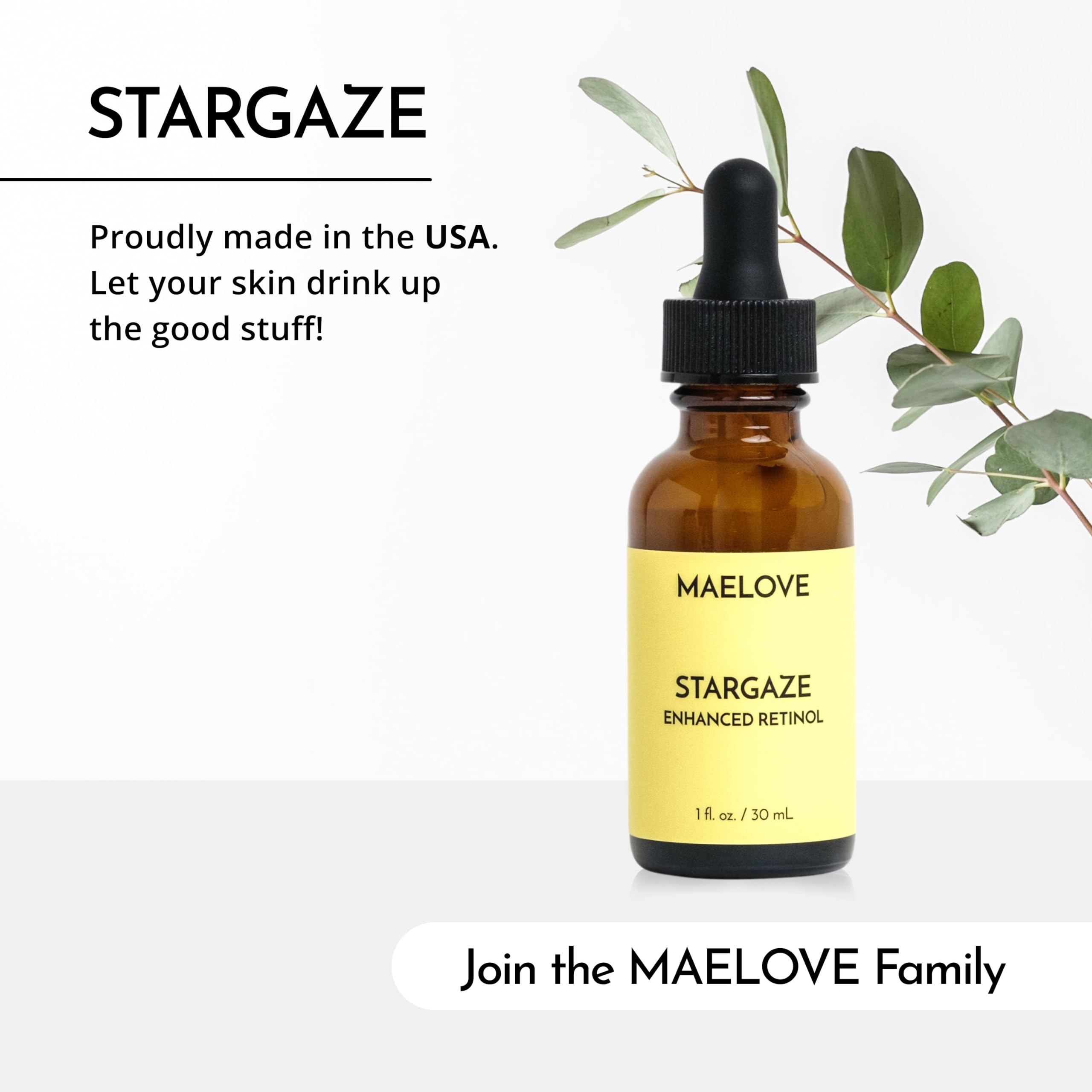 MAELOVE Stargaze Serum, fabriqué aux États‑Unis pour une traçabilité fiable.