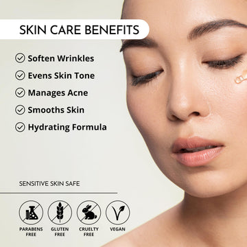 MAELOVE Stargaze Serum, texture satinée visible après application sur la peau.