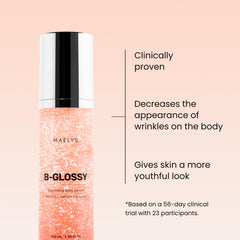Sérum Maelys B-GLOSSY: texture légère et absorption rapide pour peau hydratée.