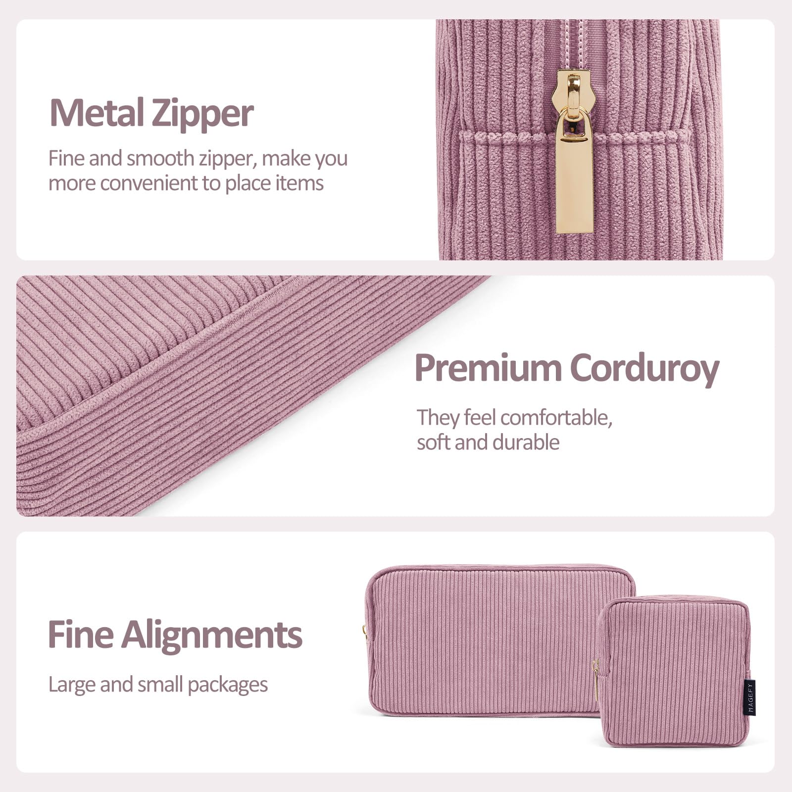 MAGEFY bolsa maquillaje con cremallera superior para seguridad.