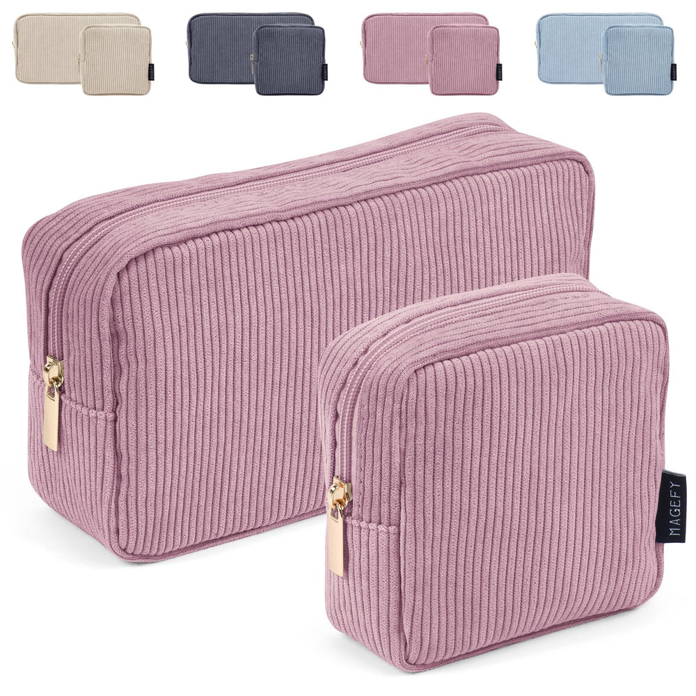 MAGEFY bolso de maquillaje grande en corduroy rosa para uso diario