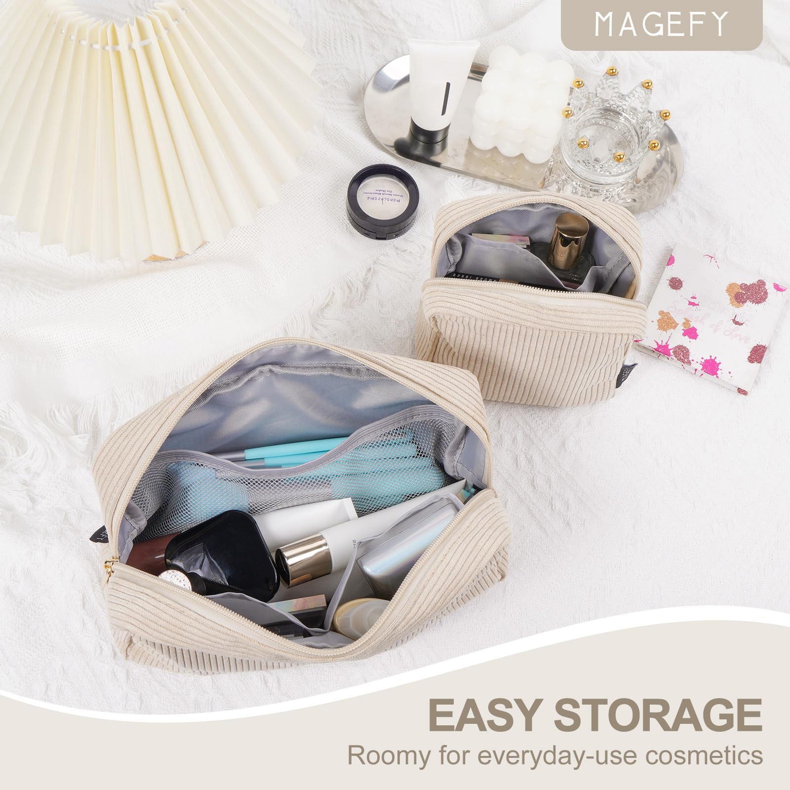 magefy diseño pana beige para viaje, fácil de guardar en cualquier bolso.