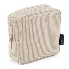 magefy estuche de maquillaje pana beige para bolso, organizado y fácil de transportar.