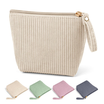 MAGEFY mini bolsa de maquillaje en pana beige, ideal para bolso diario.