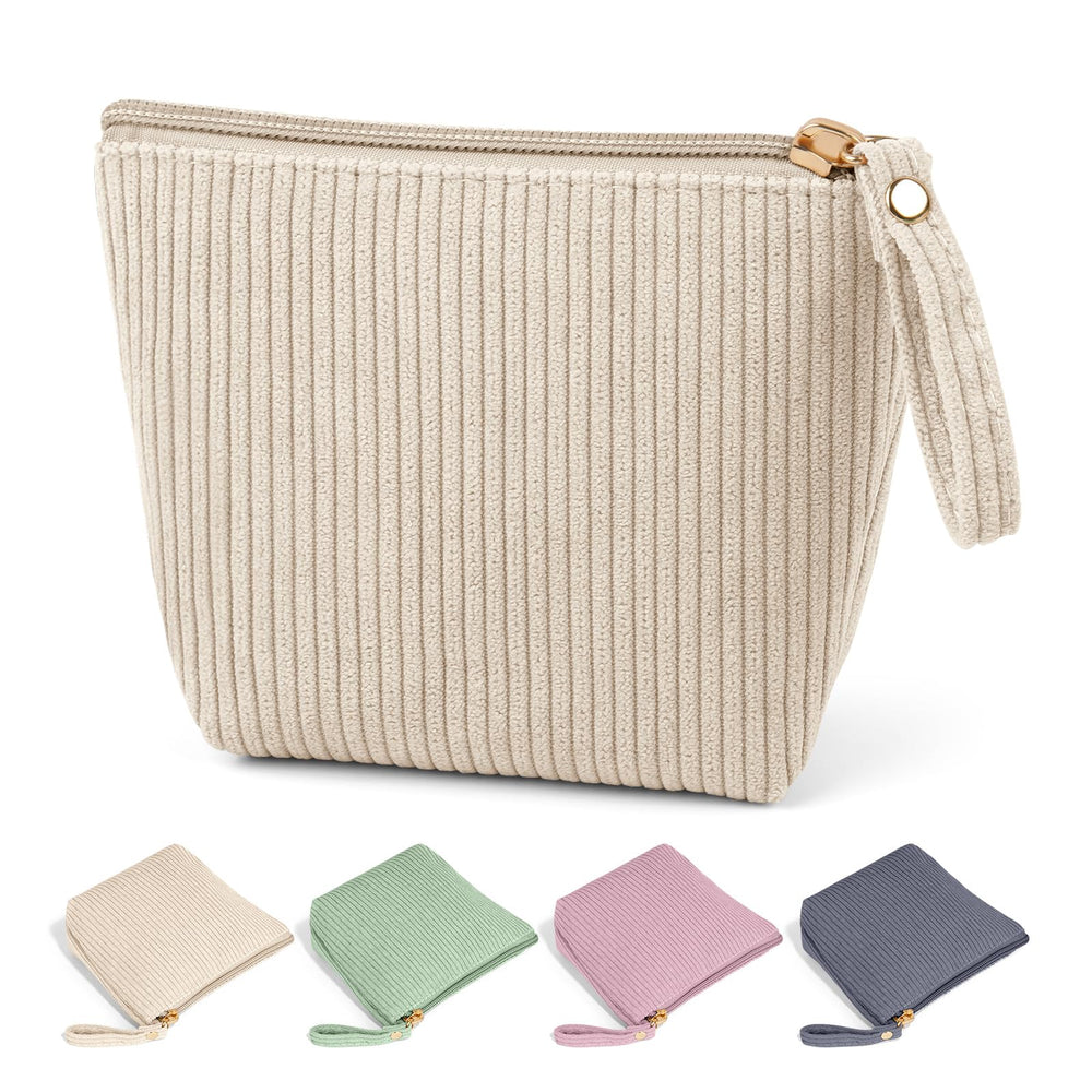 MAGEFY mini bolsa de maquillaje en pana beige, ideal para bolso diario.