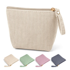 MAGEFY mini bolsa de maquillaje en pana beige, ideal para bolso diario.