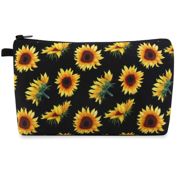 MAGEFY Neceser de maquillaje con estampado girasol, perfecto para cosméticos en viajes.