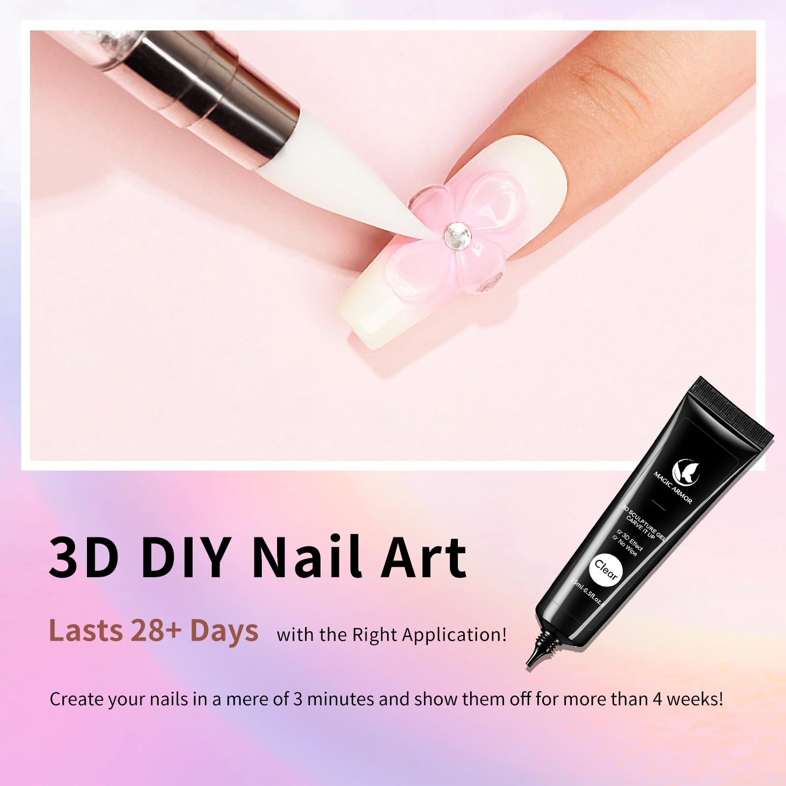MAGIC ARMOR gel para dibujo 3D con liner, permite formas precisas.