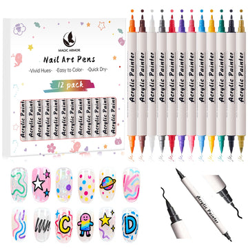 MAGIC ARMOR bolígrafos para arte de uñas; 12 colores para delinear y rellenar.
